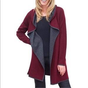 BNCI by Blanc Noir Wine Gray Wool Blend Open Cardigan Hooded Sweater
